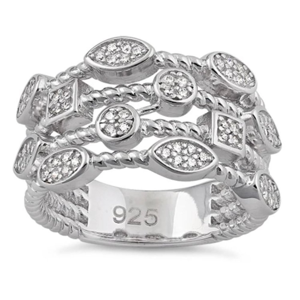 925 STERLING SILVER Unique Multi Shapes Design CZ Band Ring - Picture 16 of 16